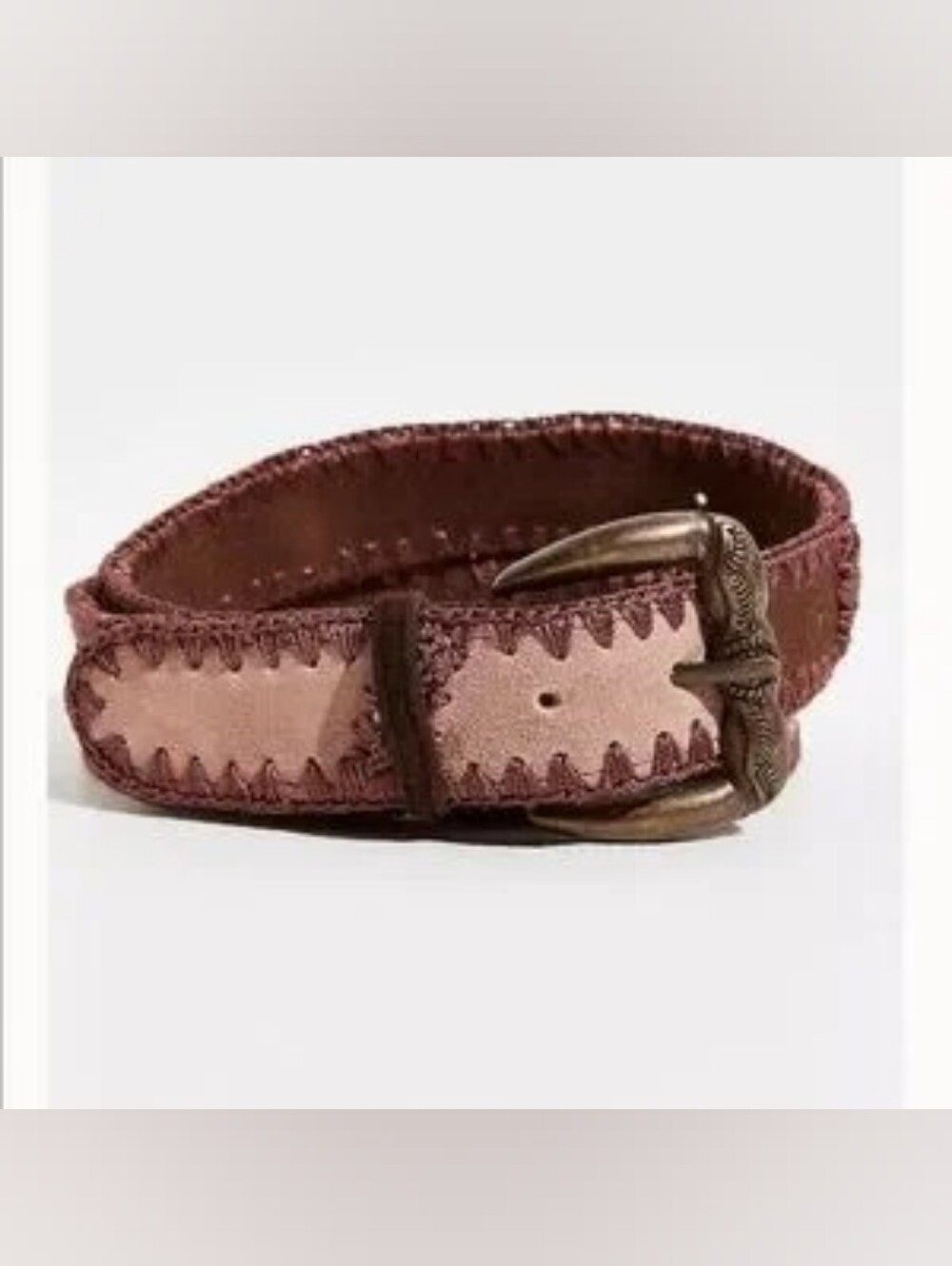 We The Free Free People Lasso Cognac Leather Studded Belt Patchwork Suede Belts - Picture 9 of 9